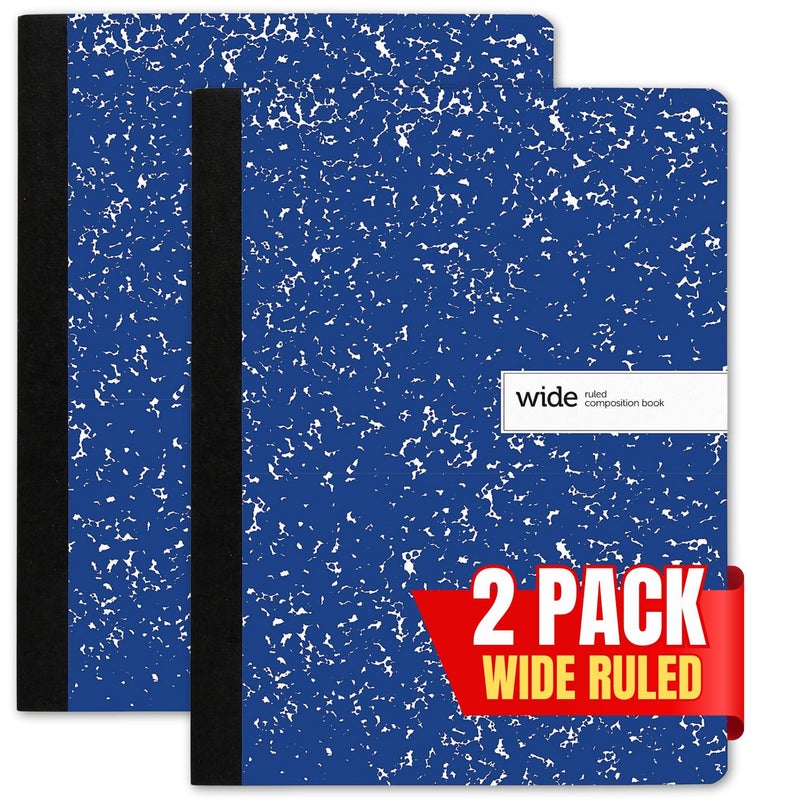 1InTheOffice Composition Notebook Wide Ruled, Wide Ruled Notebook, Marble Notebook, 7 1/2" x 9 3/4", 100 Sheets/Pack, Blue, 2 Pack - Image 1